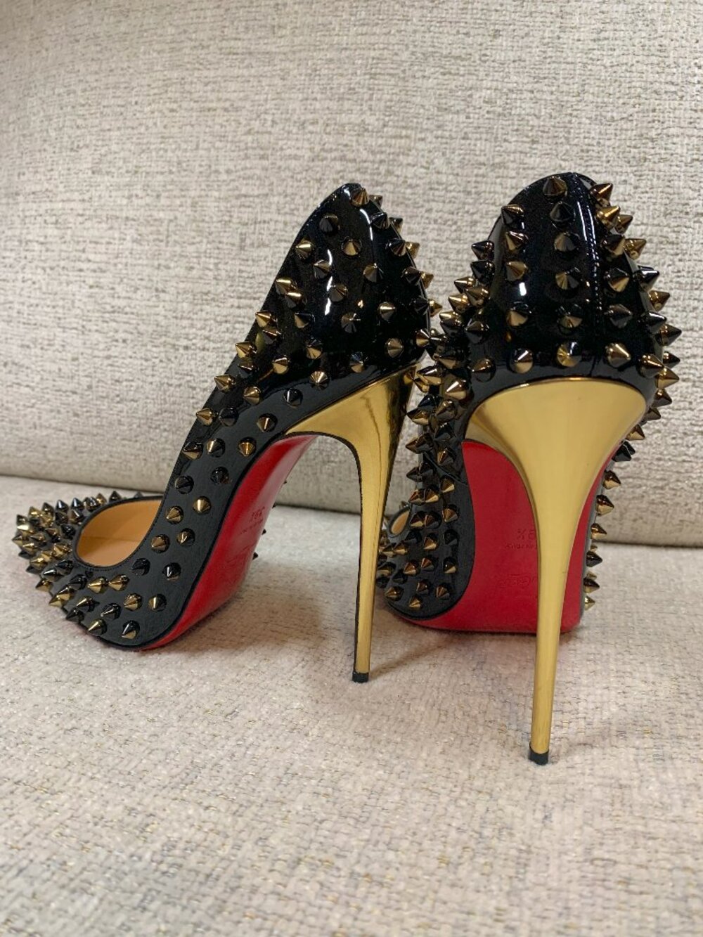 Christian Louboutin Pigalle Spikes 120 Black Gold Studded Pumps